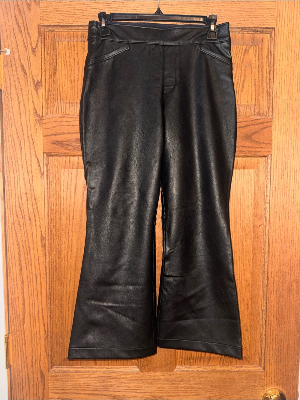 SPANX Black Faux Leather Cropped Flare Pants